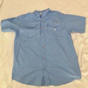 Columbia PFG Button Down Fishing Shirt Adult Large Blue Vented Short Sleeve Mens